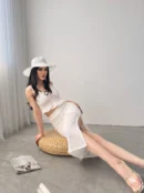 White Ruffle Detail Knit Crop Top & Skirt Set